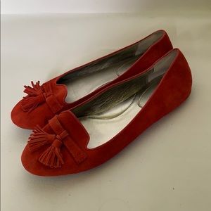 Women’s red suede with tassels Coach flat, size 9